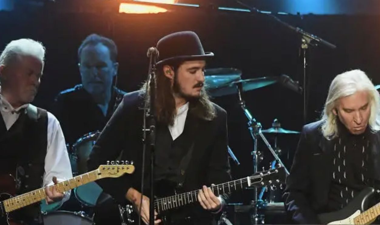 Don Henley, Deacon Frey and Joe Walsh of The Eagles perform on the Hotel California Tour at the Forum on October 15, 2021 in Inglewood, California.