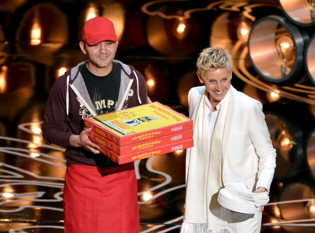 Host Ellen DeGeneres performs onstage during the Annual Academy Awards