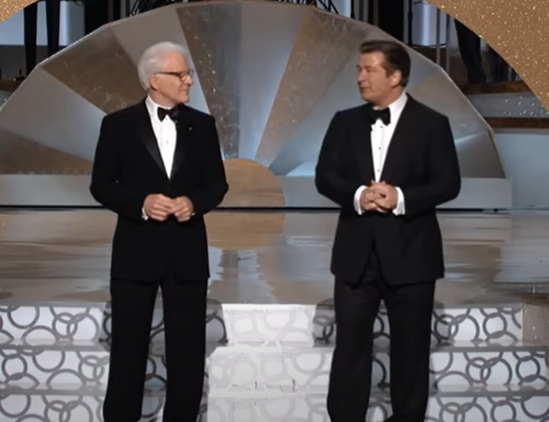 Hosts Steve Martin and Alec Baldwin performs onstage during the Annual Academy Awards