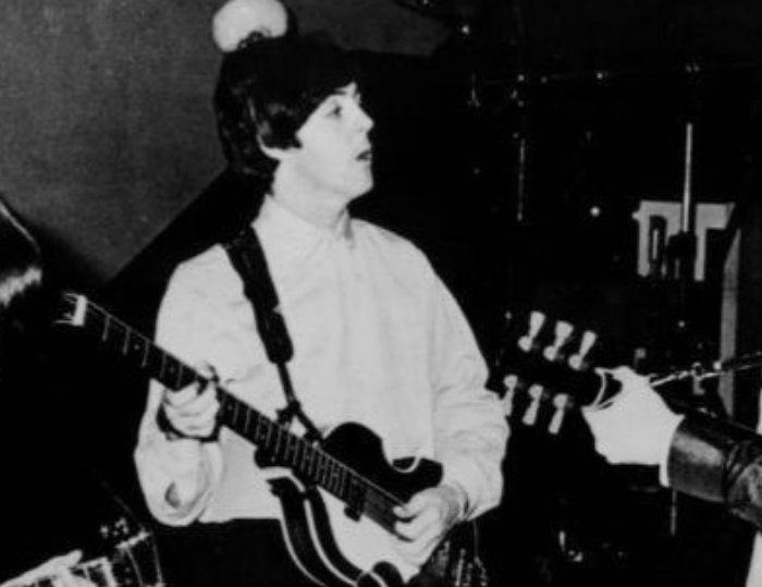 Grayscale Publicity photo of Paul McCartney at Abbey Road