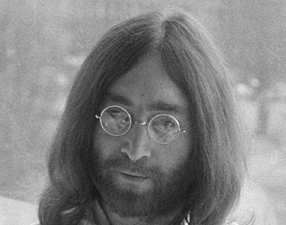 Grayscale Portrait Photo of John Lennon 25 March 1969