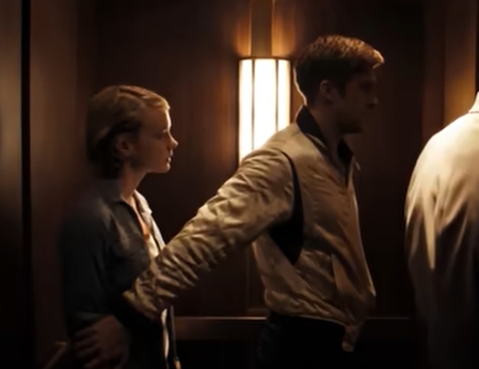 A visually captivating still taken from a pivotal moment in the film Drive (2011)