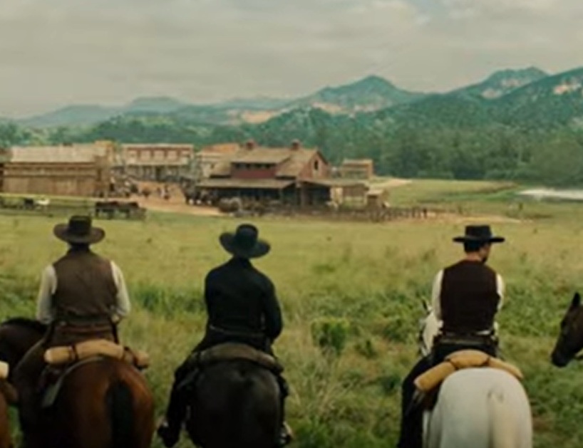 A visually captivating still taken from a pivotal moment in the film The Magnificent Seven (2016)