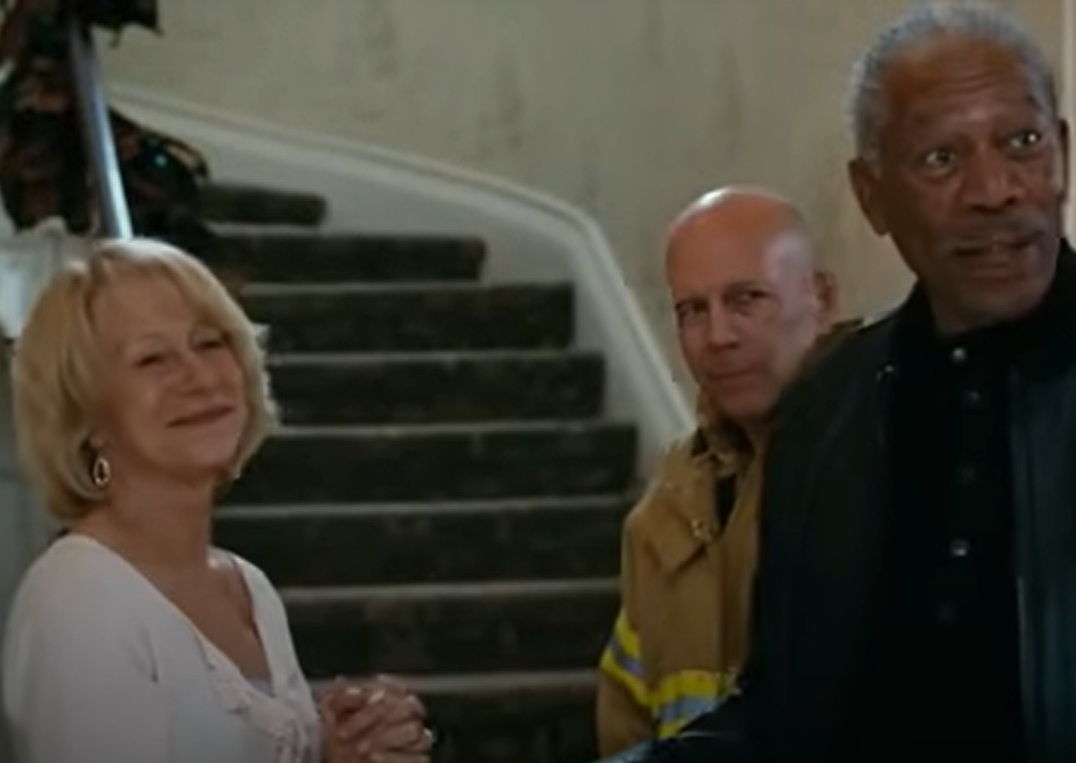 A visually captivating still taken from a pivotal moment in the film Red (2010)