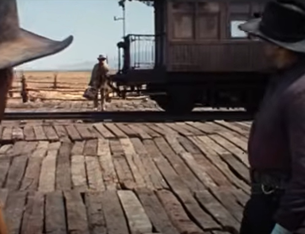 A visually captivating still taken from a pivotal moment in the film Once Upon a Time in the West (1968)