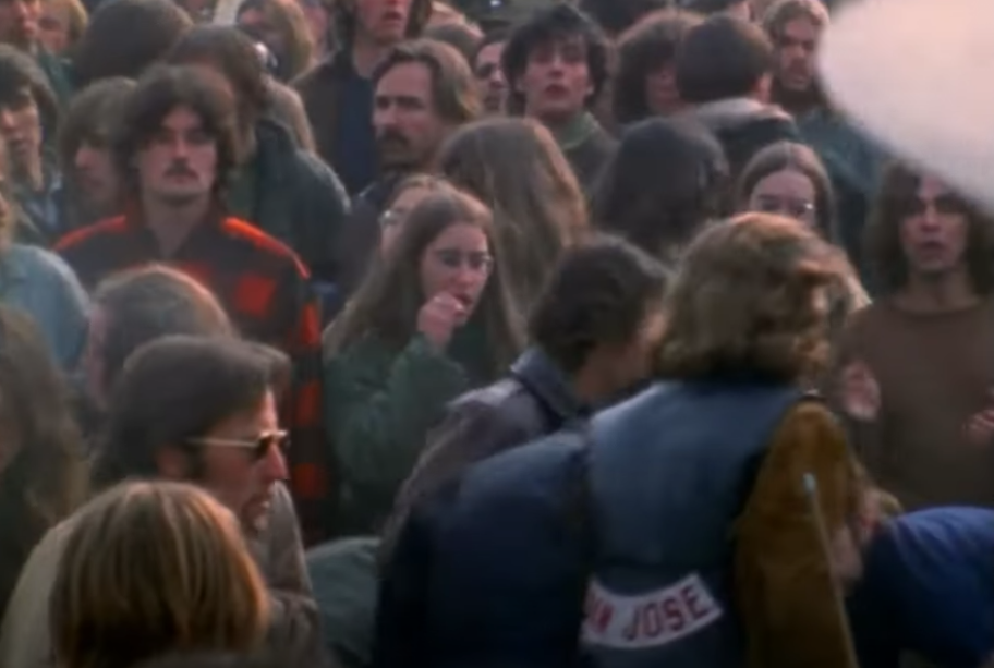 Screenshot of the You Tube video Altamont - The Hells Angels vs The Degenerate Hippy Freaks