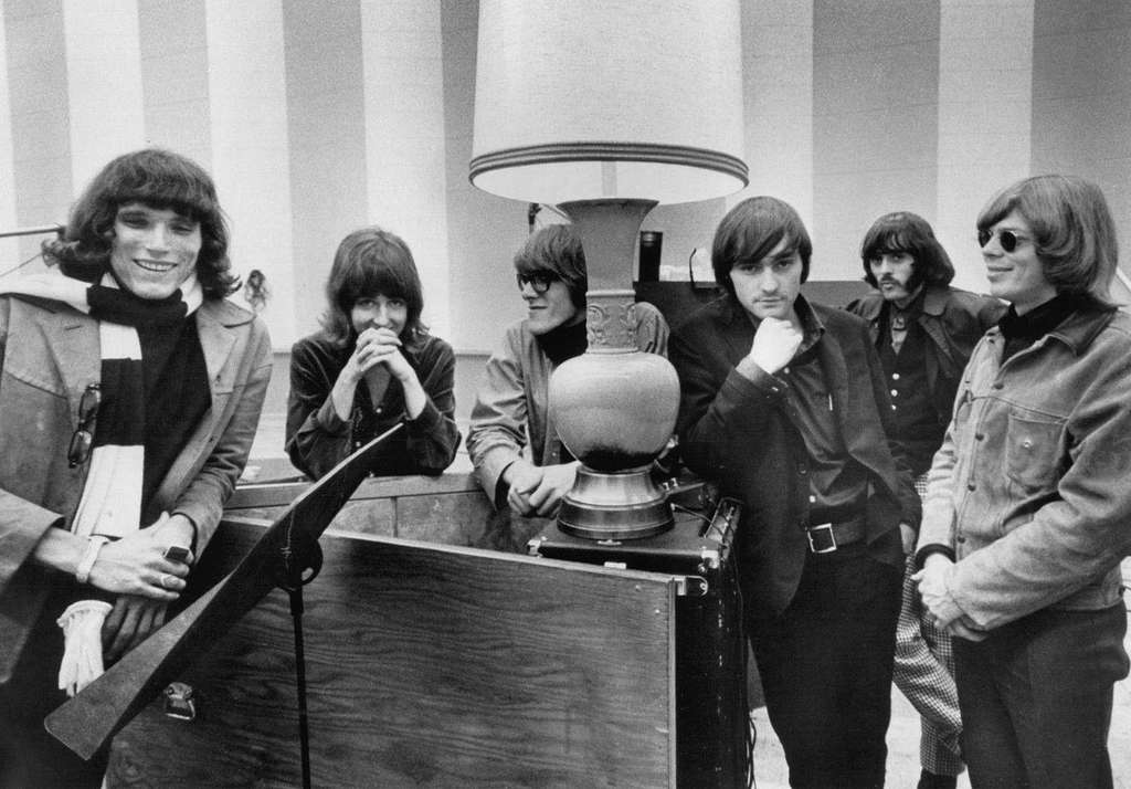 Photo of Jefferso Airplane.  From left-Jorma Kaukonen, Grace Slick, Paul Kantner, Marty Balin, Spencer Dryden and Jack Casady