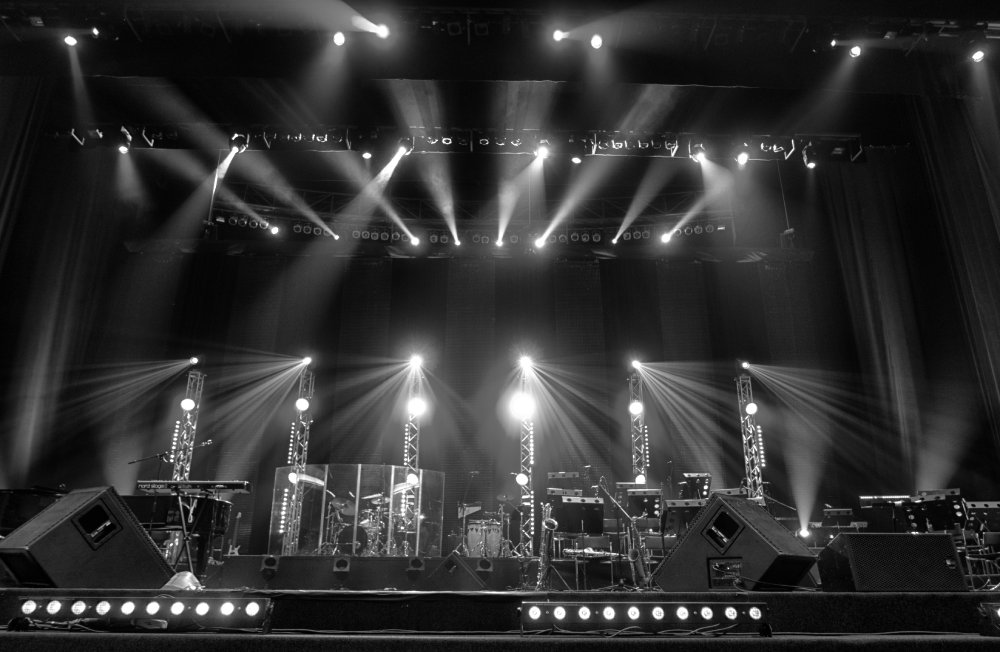 Bright beautiful rays of light on an stage before the concert