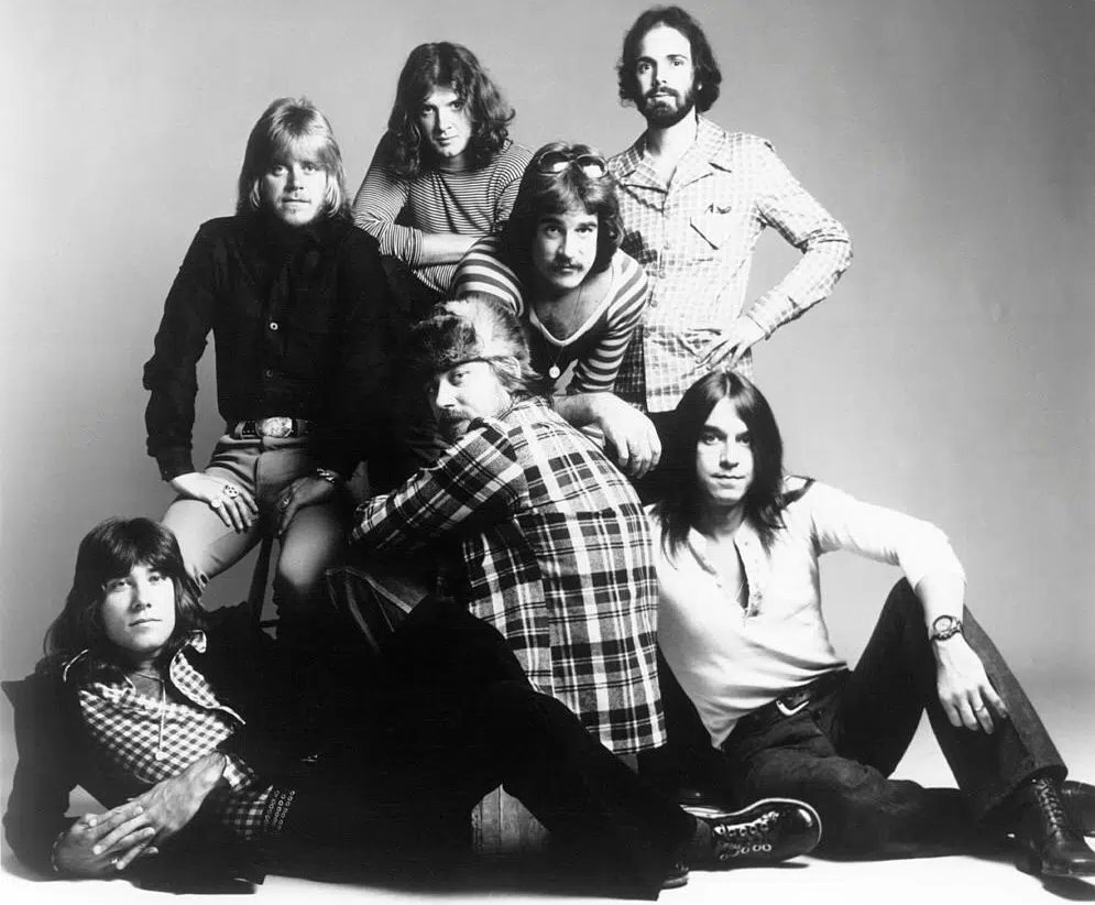The American band Chicago in a Grayscale press photo dated to 1975