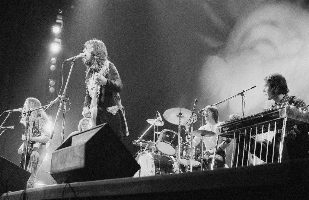 American country rock band Poco performing at the Rainbow Theatre, London