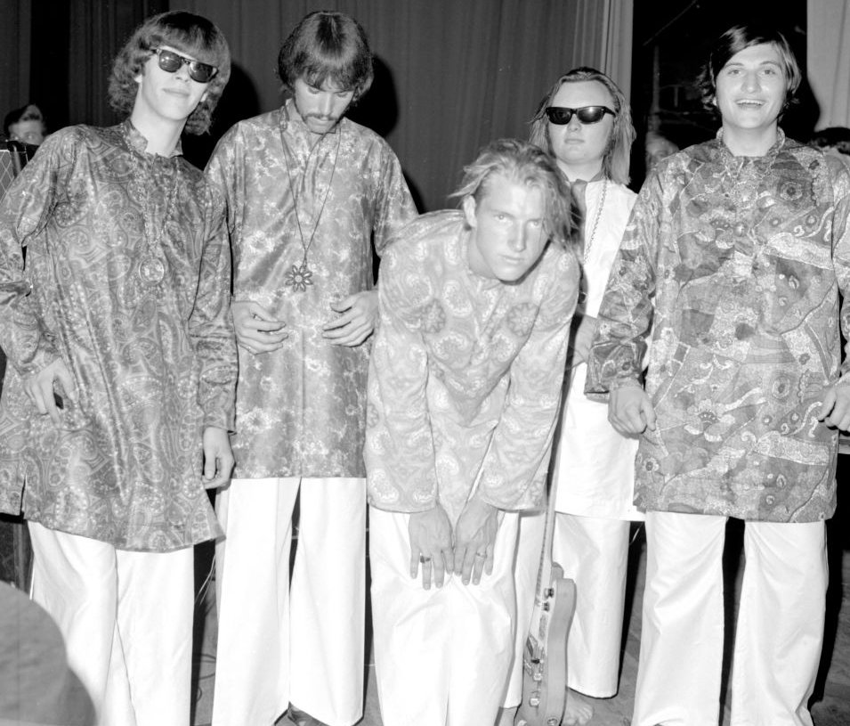 Grayscale Portrait Photo of Strawberry Alarm Clock Members