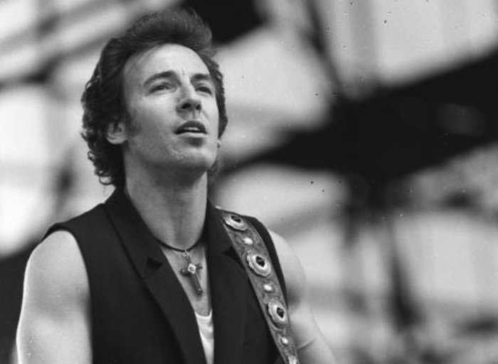 Grayscale Portrait Photo of  Bruce Springsteen at 5th Berlin Rock Summer