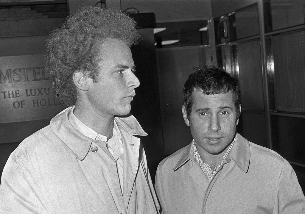 Simon & Garfunkel arrive at Schiphol Airport, The Netherlands in 1966.