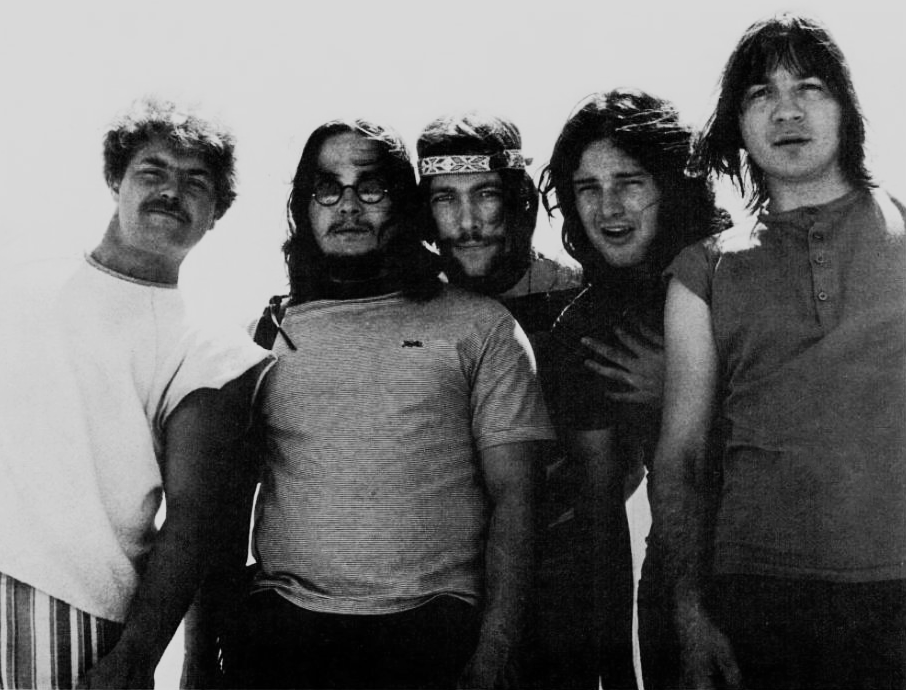 Grayscale Portrait Photo of The Guess Who Members in 1970