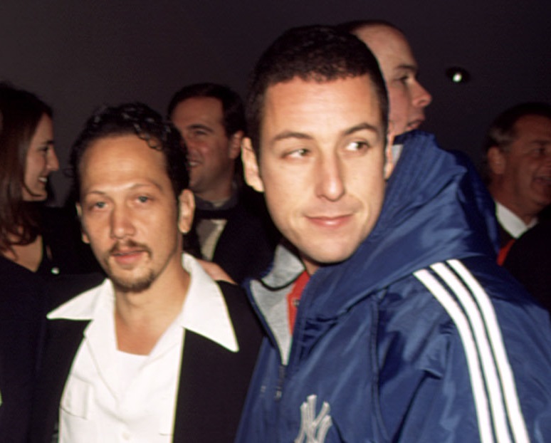 Rob Schneider, Adam Sandler at the New York premiere of WATERBOY, 11/4/98