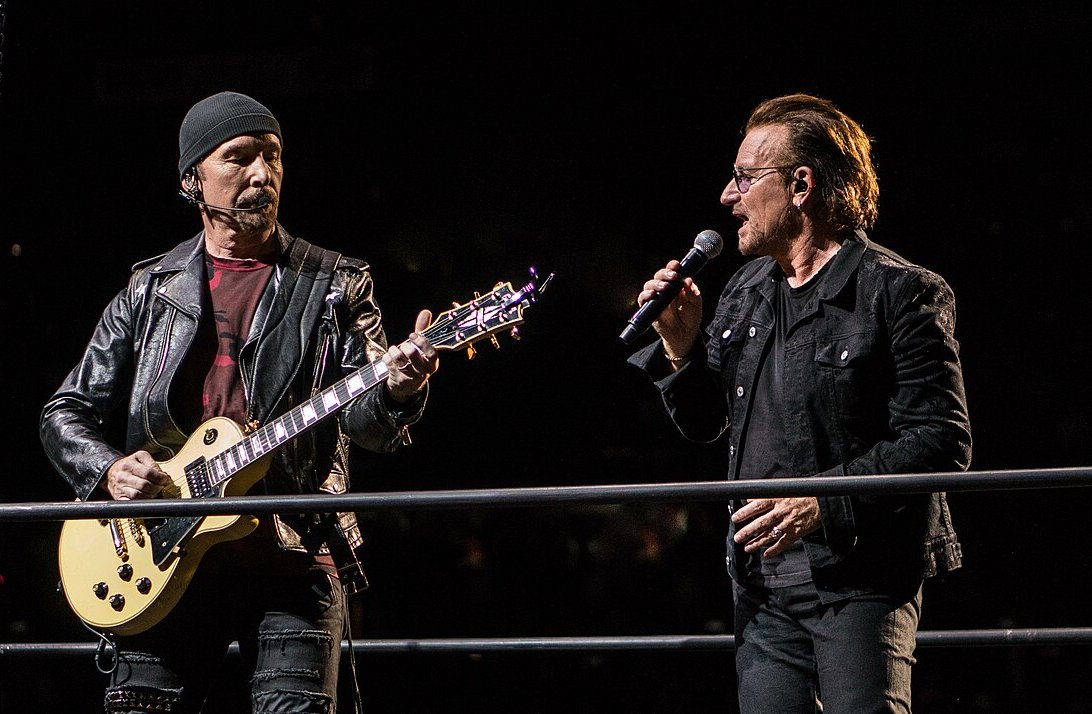 The Edge and Bono Irish rock band U2 performing at Mediolanum Forum