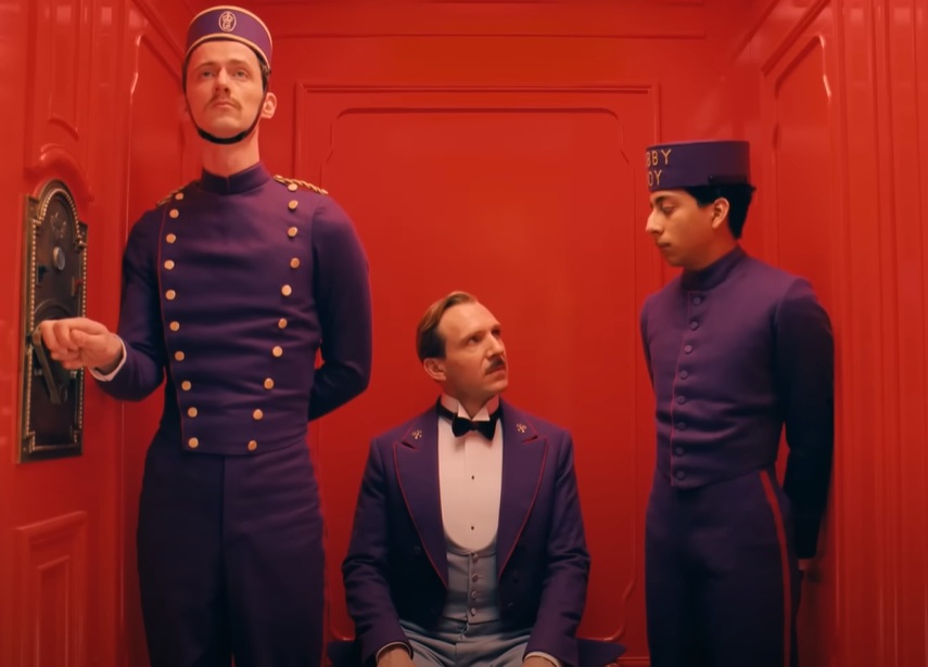 A visually captivating still taken from a pivotal moment in the film The Grand Budapest Hotel (2014)