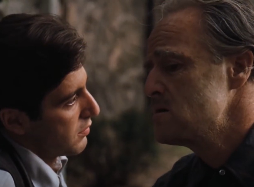 A visually captivating still taken from a pivotal moment in the film The Godfather (1972)