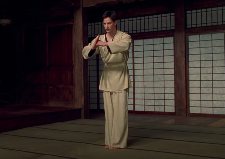 A visually captivating still taken from a pivotal moment in the film The Matrix (1999)