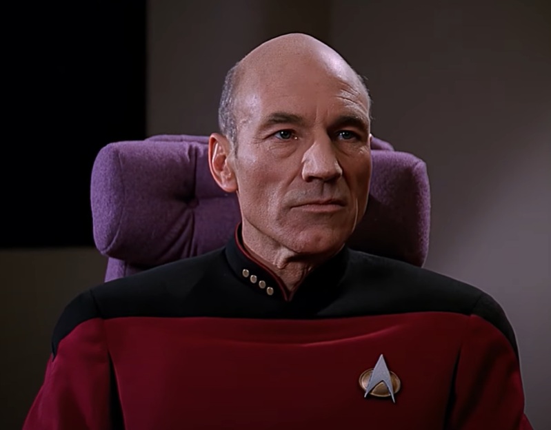 A visually captivating still taken from a pivotal moment in the television series Star Trek: The Next Generation (1987-1994)