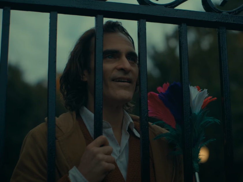 A visually captivating still taken from a pivotal moment in the film Joker (2019)