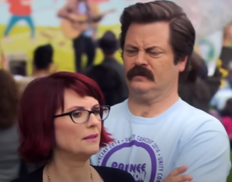 A visually captivating still taken from a pivotal moment in the television series Parks and Recreation (2009-2015)