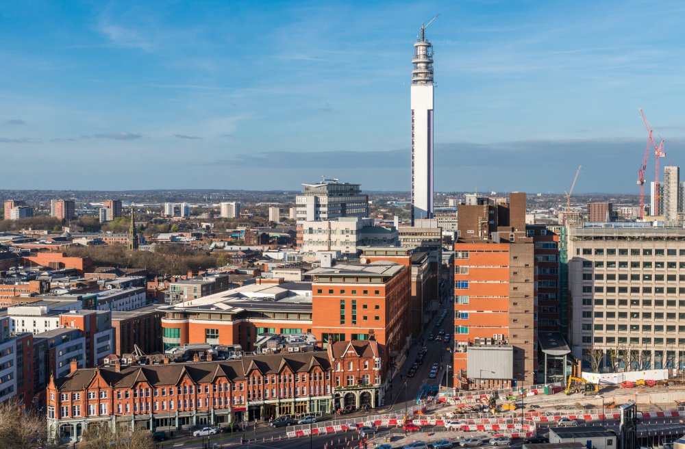 Aerial Photo of Birmingham, UK with Cloudy Sky in the Background