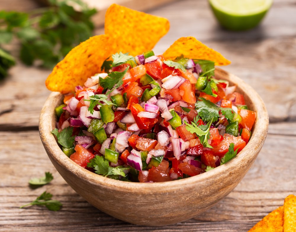 Close Up Photo of Pico de Gallo on a blurred background