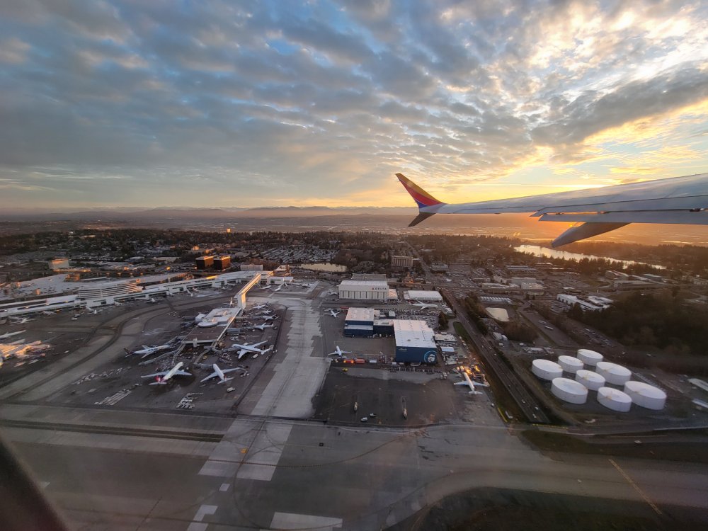 Aerial view of downtown Seattle-Tacoma International Airport from a Southwest