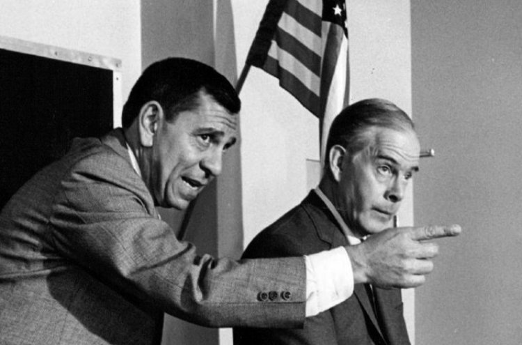 Photo of Jack Webb and Harry Morgan from the television program Dragnet
