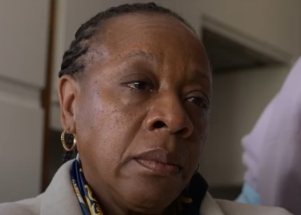 A visually captivating still taken from a pivotal moment in the film Hard Truths (2024)