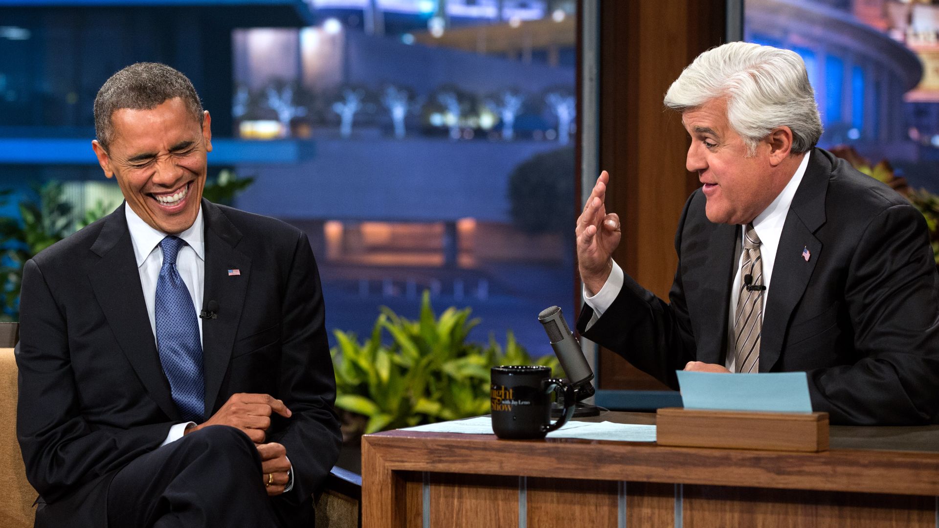 File:Barack Obama and Jay Leno during a taping of