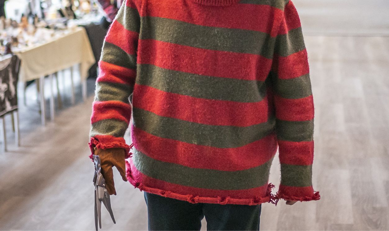 A man dressed in character as Freddy Krueger from the Nightmare on Elm Street movies, attends the Sci Fi Scarborough at The Spa Complex in Scarborough.
