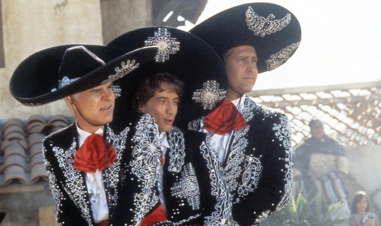 Steve Martin, Chevy Chase and Martin Short in a scene from the film '¡Three Amigos!', 1986.