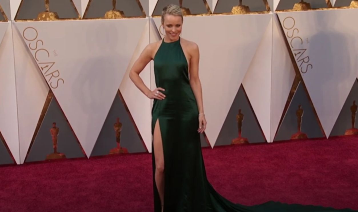Rachel stunned in a teal Michael Kors satin gown 