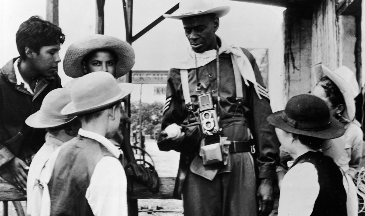 Satchel Paige With Boys On Film Set