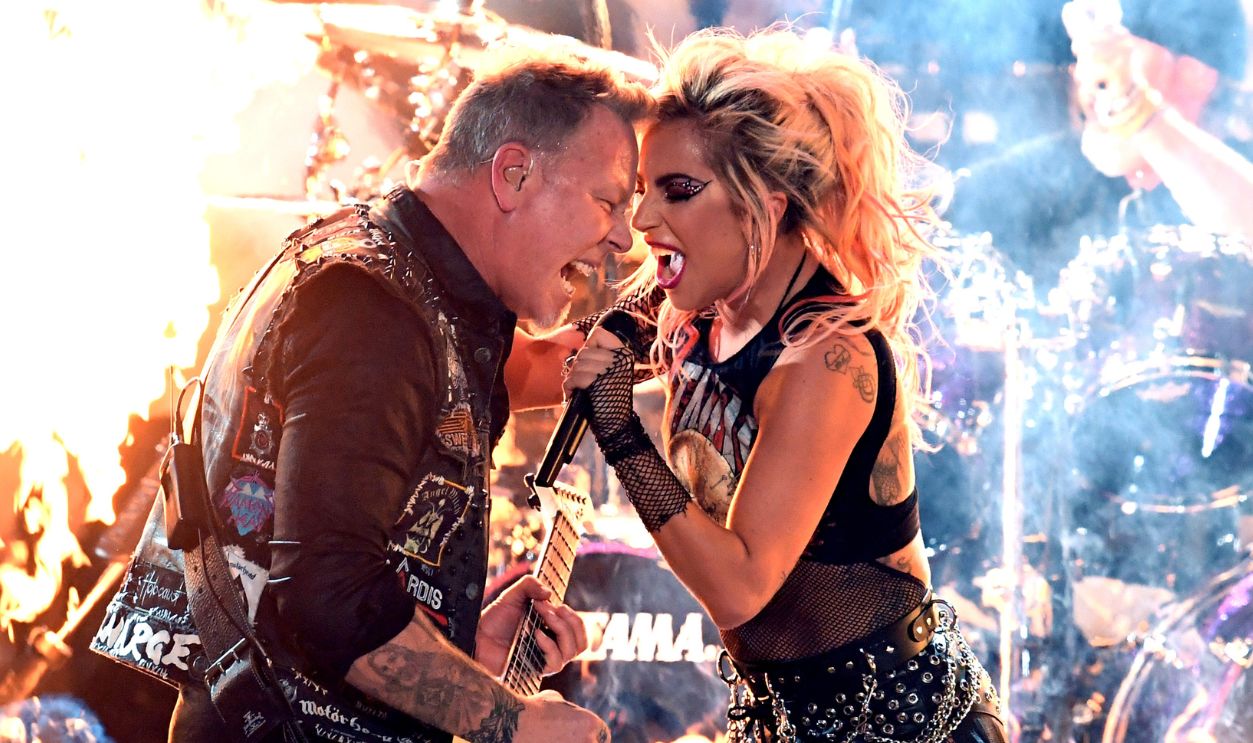 Recording artists James Hetfield (L) of music group Metallica and Lady Gaga perform onstage during The 59th GRAMMY Awards at STAPLES Center on February 12, 2017 in Los Angeles, California.
