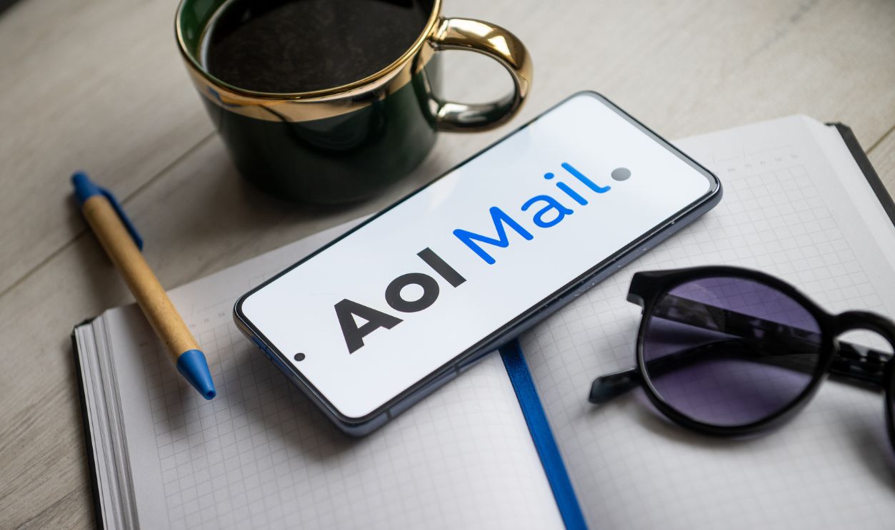 In this photo illustration an Aol Mail logo seen displayed on a smartphone.