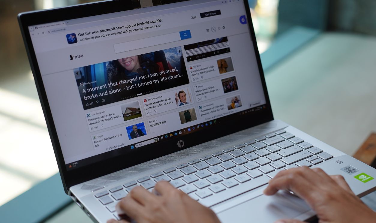 In this photo illustration, a woman browses MSN website on her laptop. 