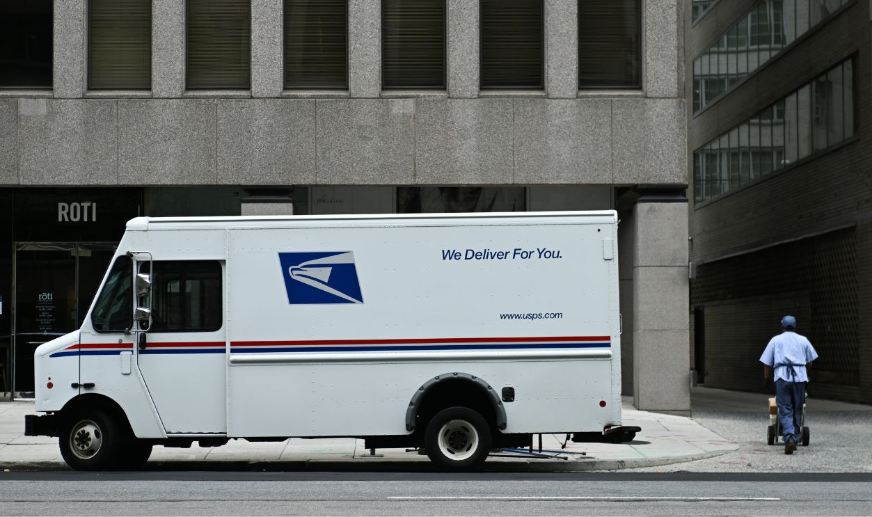 A United States Postal Service (USPS) logo is seen on a delivery van in Washington, District of Columbia, May 27, 2025.