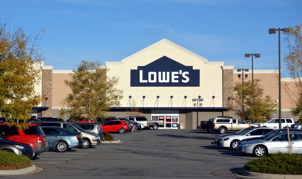 The prominent facade stands over this busy Lowe's home improvement retail store in Parker, Colorado.