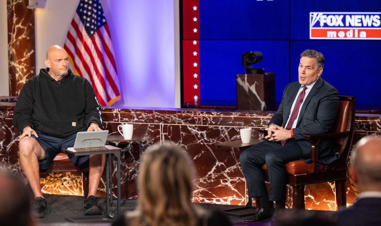U.S. Senators John Fetterman (D-PA) and David McCormick (R-PA) during the sixth installment of The Senate Project moderated by FOX NEWS anchor Shannon Bream at the Edward M. Kennedy Institute for the United States Senate on June 2, 2025 in Boston, Massachusetts. The Senate Project is an initiative between the Kennedy Institute and the Hatch Foundation that brings together sitting US Senators from opposing parties for an Oxford-style exchange of ideas about current political issues before a live audience. 