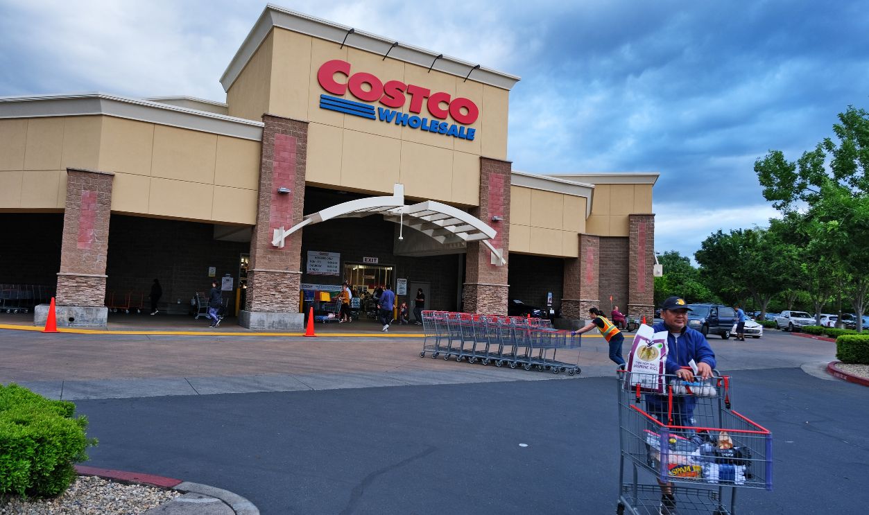 Costco Wholesale storefront in Citrus Heights, California. Costco Wholesale operates an international chain of membership warehouses, carrying brand name merchandise at substantially lower prices.