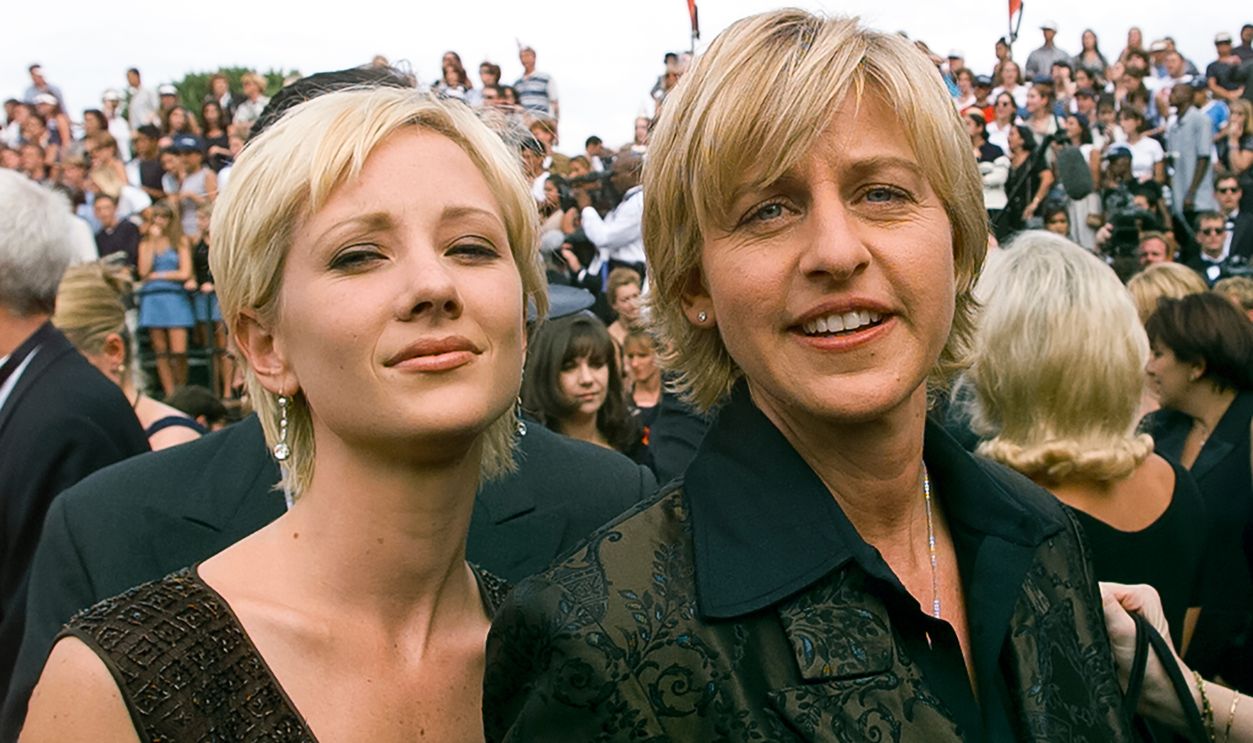 Ellen DeGeneres and Anne Heche at Emmy Awards Show 1997 • PASADENA, CALIFORNIA - SEPTEMBER 14 : Ellen DeGeneres and Anne Heche arrive at the Emmy Awards Show, September 14, 1997 in Pasadena, California.