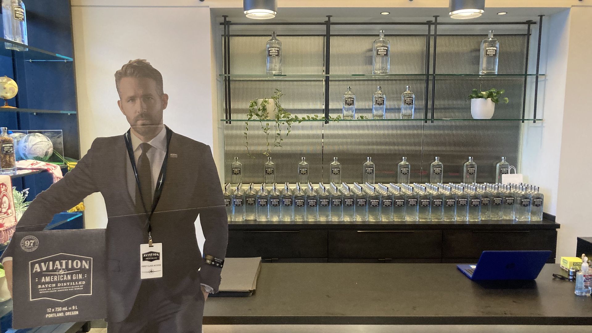 File:Welcome desk at Aviation American Gin Distillery and Visitor Center.jpg