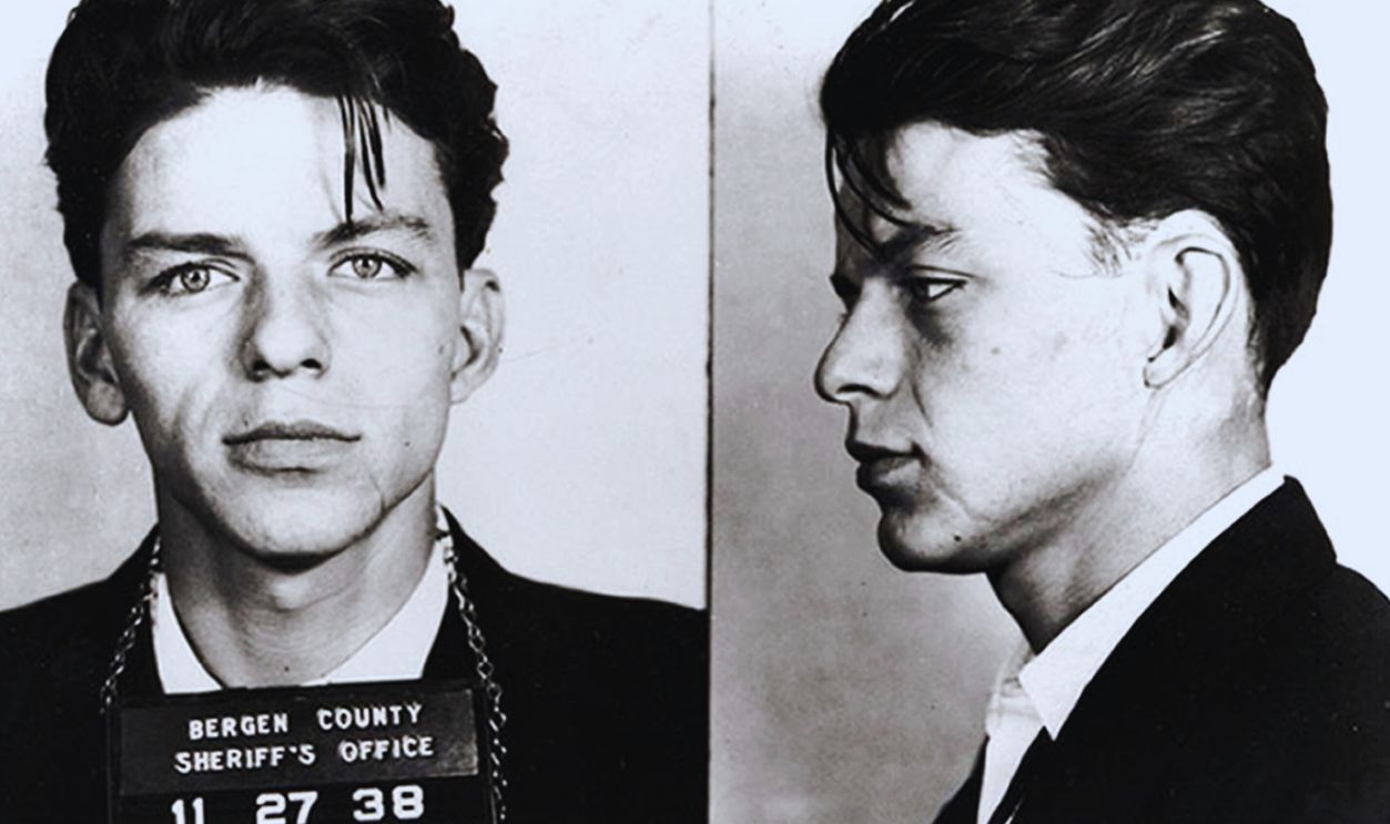 Gettyimages - 74295793, Sinatra Mug Shot BERGEN COUNTY, NJ - 1938: Pop singer Frank Sinatra poses for a mug shot after being arrested and charged with 