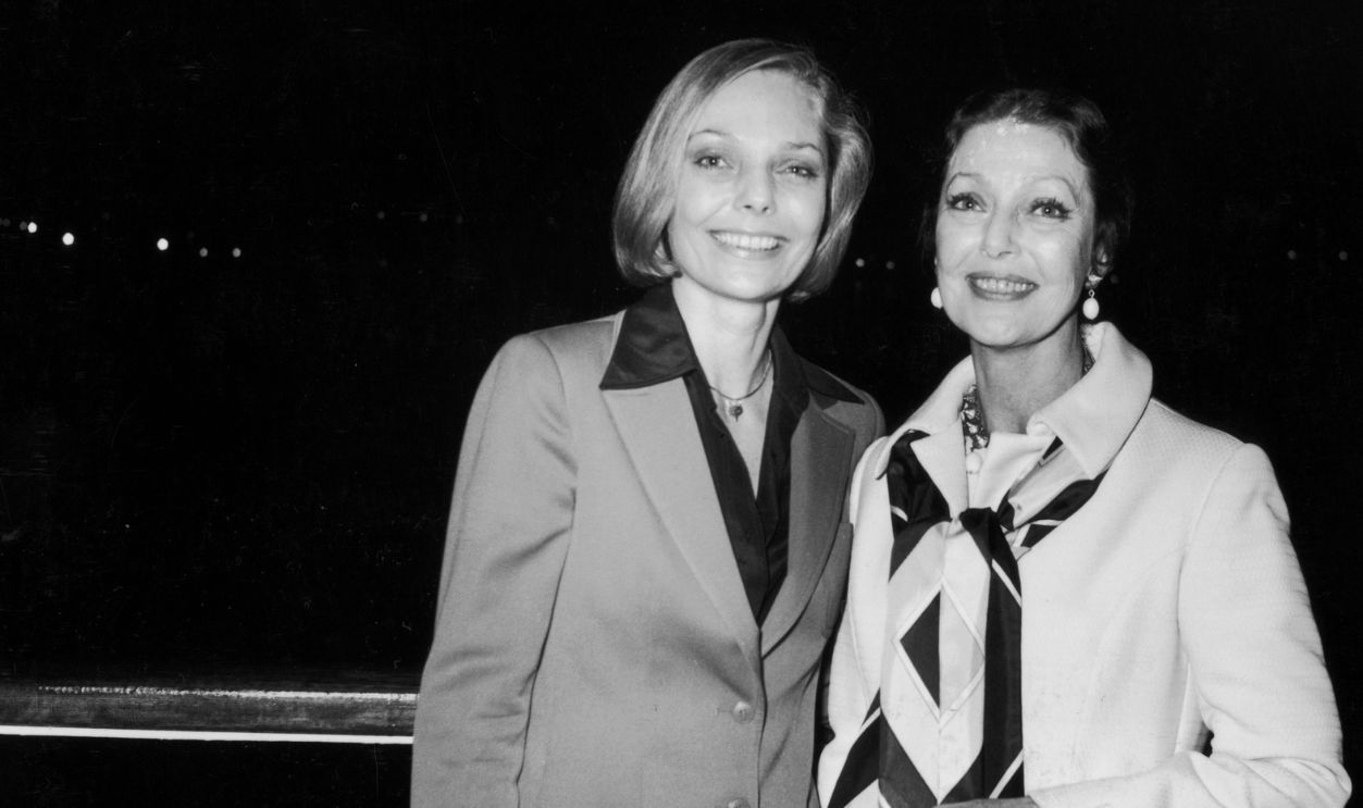 January 1978: American actress Judy Lewis and her actress mother Loretta Young (1913 - 2000) at an American Film Institute cocktail party held aboard the Pacific Princess cruise ship in California.