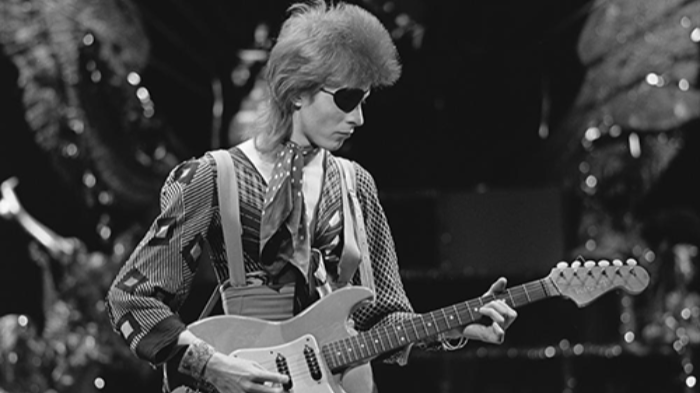 David Bowie shooting a video in 1974