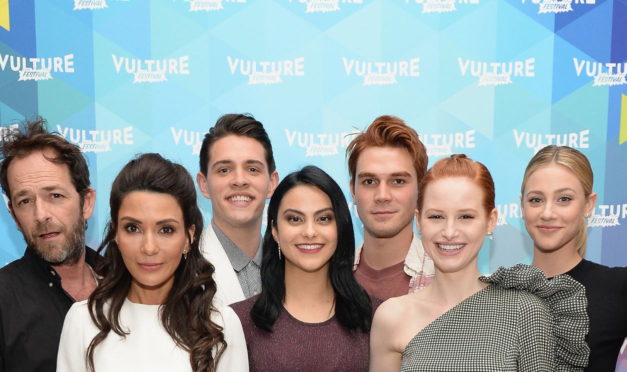 Actors Luke Perry, Marisol Nichols, Casey Cott, Camila Mendes, KJ Apa, Madelaine Petsch and Lili Reinhart of Riverdale series attends the Vulture Festival at The Standard High Line on May 20, 2017 in New York City.