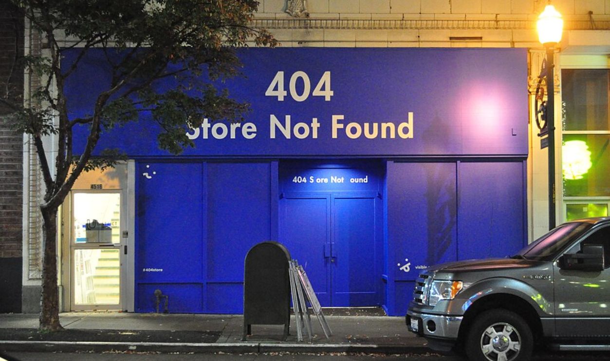 "404 Store Not Found". Apparently this is a promotion for Verizon's new subsidiary Visible.